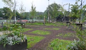 Terras van Ecoraster (gras)tegels bij HC Athena